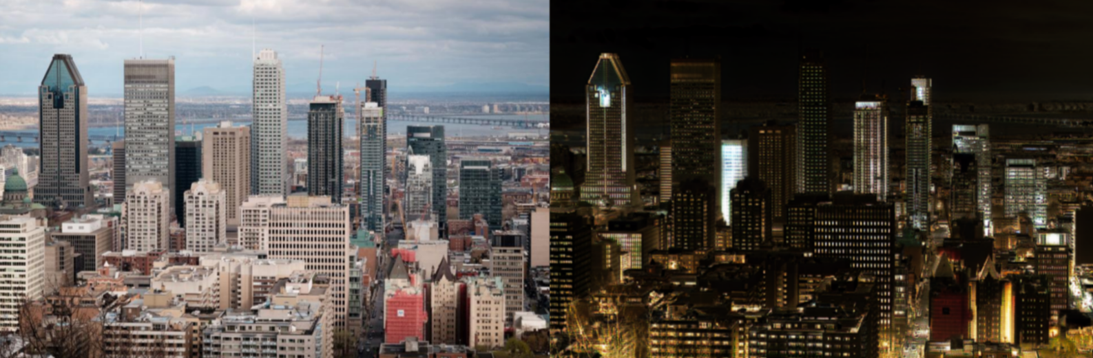 Day image translated into a synthetic night image with CycleGAN